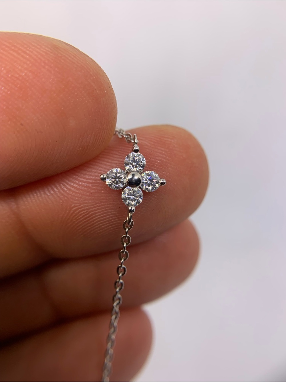 Moissanite Bracelet Adjustable Sterling Silver 926 Floral Clover Bracelet - Picture 7 of 9